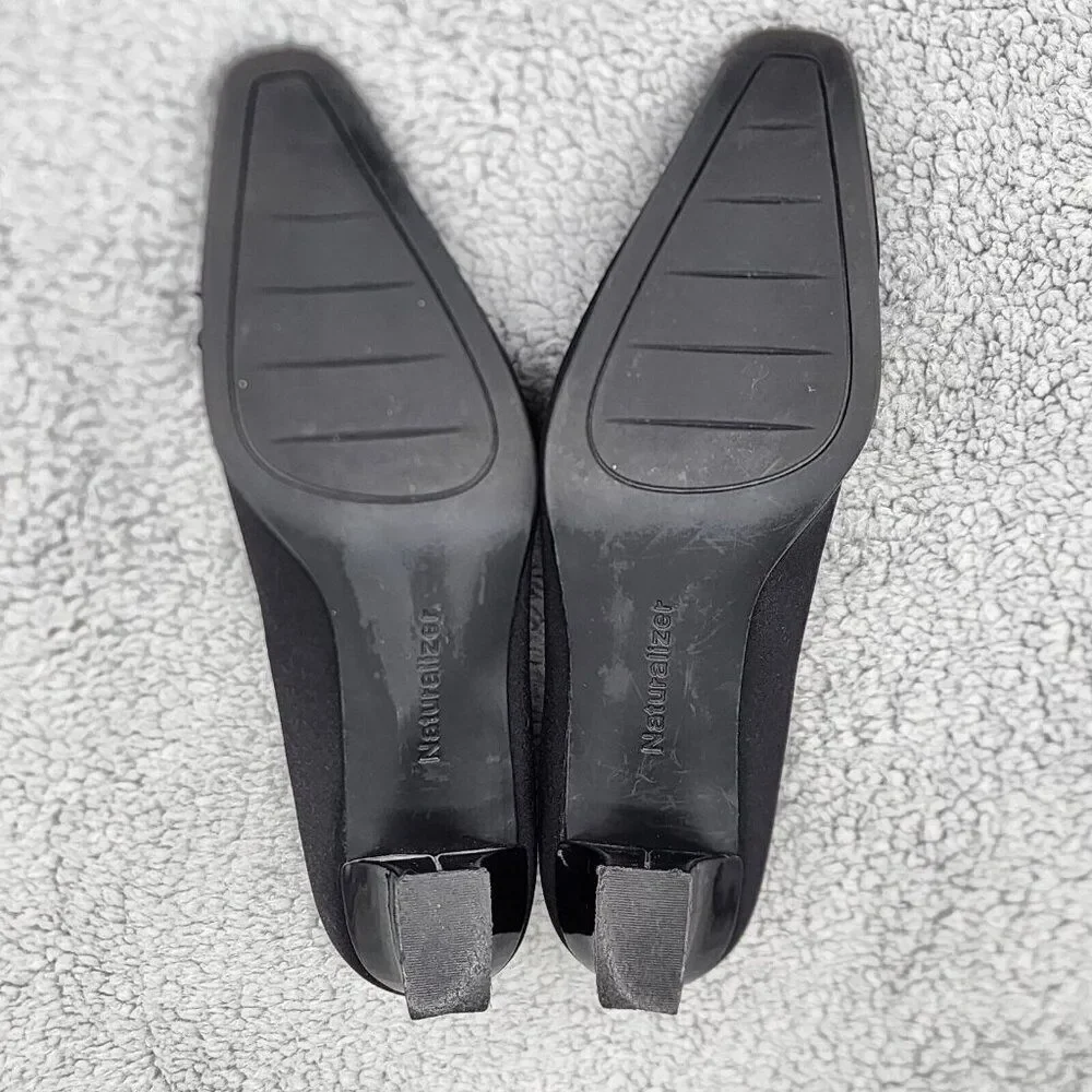 Naturalizer Womens Pumps Sz 6 M Black Fabric Square Toe Bow Retro Vintage Heels - Picture 7 of 9